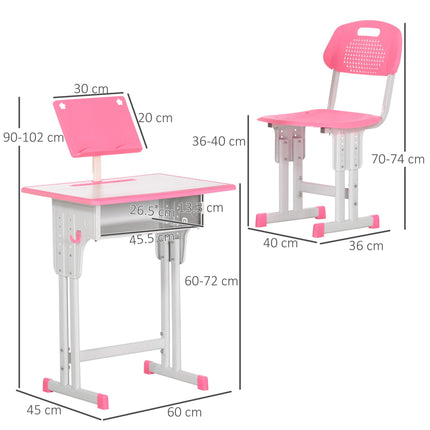 Adjustable 2 Piece Kids Desk and Chair Set with Storage - Pink