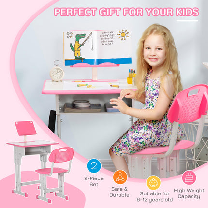 Adjustable 2 Piece Kids Desk and Chair Set with Storage - Pink