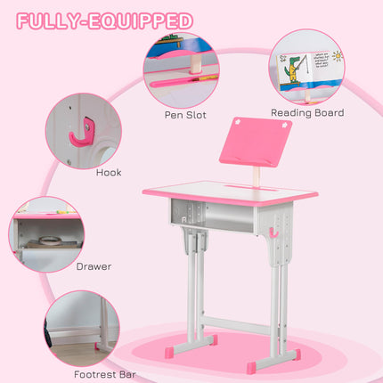 Adjustable 2 Piece Kids Desk and Chair Set with Storage - Pink