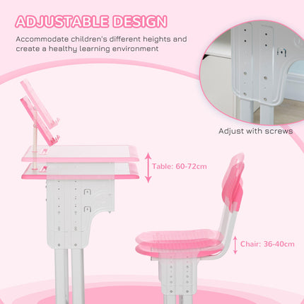 Adjustable 2 Piece Kids Desk and Chair Set with Storage - Pink