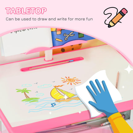 Adjustable 2 Piece Kids Desk and Chair Set with Storage - Pink
