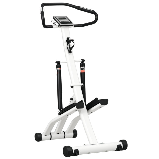 Stepper Machine for Home, Foldable Stair Stepper with 12-Level Hydraulic Resistance, Stair Climber with LCD Monitor, Heart Rate Sensor and Drink Holder, White and Black