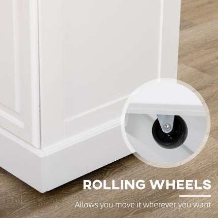 Kitchen Island Rolling Serving Cart with Storage Drawer, Cabinet & Rubber Wood Top - White