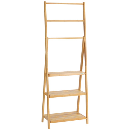 Bamboo Towel Rack with Shelves for Bathroom Storage - Natural