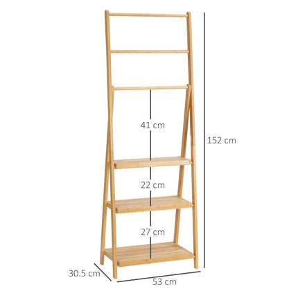 Bamboo Towel Rack with Shelves for Bathroom Storage - Natural