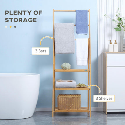Bamboo Towel Rack with Shelves for Bathroom Storage - Natural