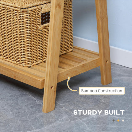 Bamboo Towel Rack with Shelves for Bathroom Storage - Natural