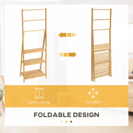 Bamboo Towel Rack with Shelves for Bathroom Storage - Natural