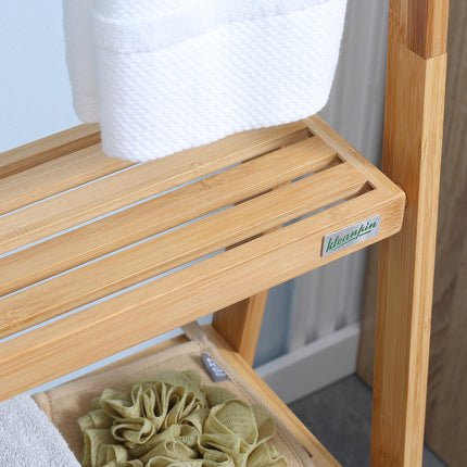Bamboo Towel Rack with Shelves for Bathroom Storage - Natural