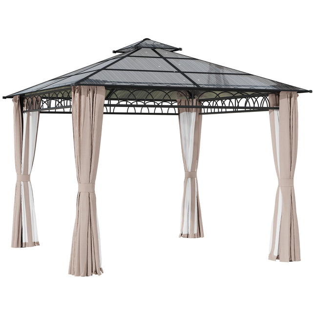 3 Piece Outdoor Polycarbonate Gazebo Set 300x300cm with Steel Frame - Grey
