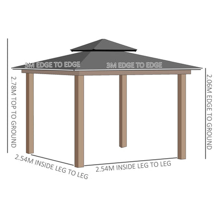 3 Piece Outdoor Polycarbonate Gazebo Set 300x300cm with Steel Frame - Grey