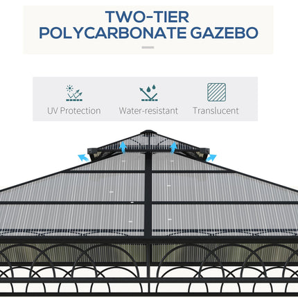 3 Piece Outdoor Polycarbonate Gazebo Set 300x300cm with Steel Frame - Grey