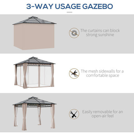 3 Piece Outdoor Polycarbonate Gazebo Set 300x300cm with Steel Frame - Grey