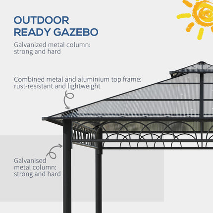 3 Piece Outdoor Polycarbonate Gazebo Set 300x300cm with Steel Frame - Grey