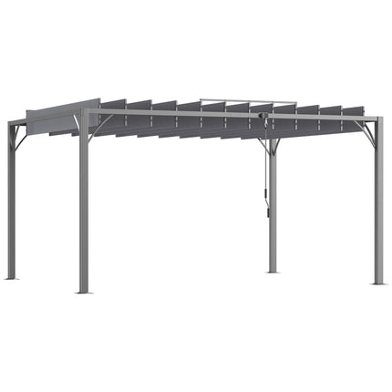 4 x 3m Outdoor Aluminium Pergola with Retractable Louvered Roof for Garden Patio - Grey