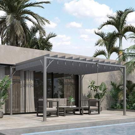 4 x 3m Outdoor Aluminium Pergola with Retractable Louvered Roof for Garden Patio - Grey