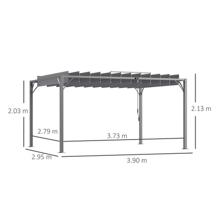 4 x 3m Outdoor Aluminium Pergola with Retractable Louvered Roof for Garden Patio - Grey
