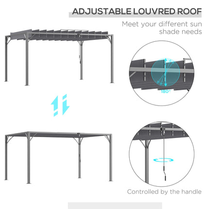 4 x 3m Outdoor Aluminium Pergola with Retractable Louvered Roof for Garden Patio - Grey
