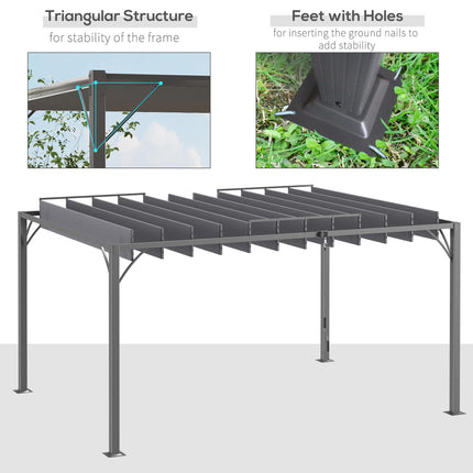 4 x 3m Outdoor Aluminium Pergola with Retractable Louvered Roof for Garden Patio - Grey