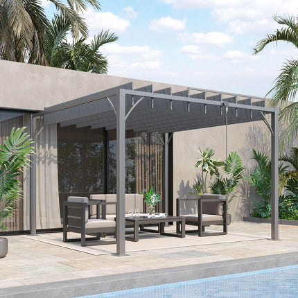 3 x 3 Metre Aluminium Outdoor Pergola with Retractable Roof - Grey