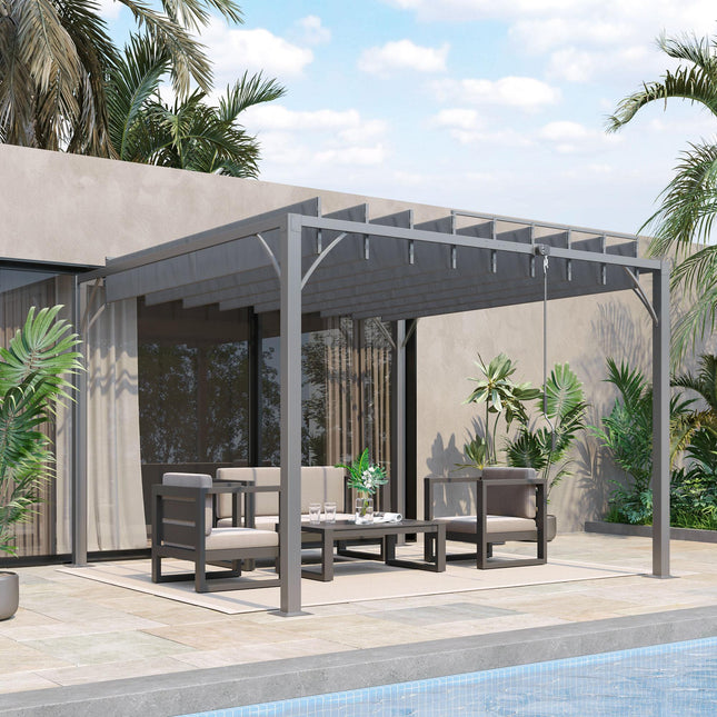 3 x 3 Metre Aluminium Outdoor Pergola with Retractable Roof - Grey