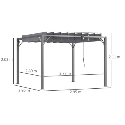 3 x 3 Metre Aluminium Outdoor Pergola with Retractable Roof - Grey