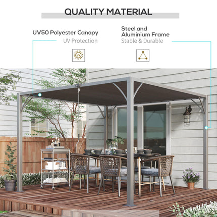 3 x 3 Metre Aluminium Outdoor Pergola with Retractable Roof - Grey