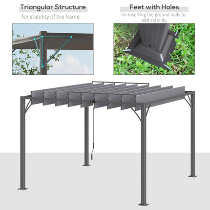 3 x 3 Metre Aluminium Outdoor Pergola with Retractable Roof - Grey