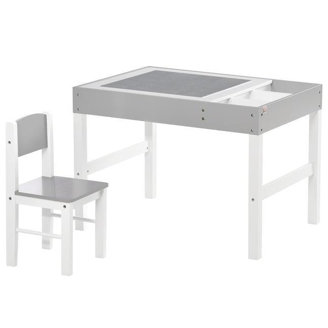 2 Piece Kids Table and Chair Set with Storage Space - Grey
