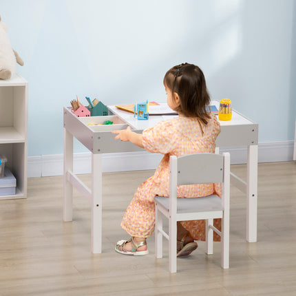 2 Piece Kids Table and Chair Set with Storage Space - Grey