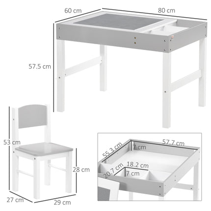 2 Piece Kids Table and Chair Set with Storage Space - Grey