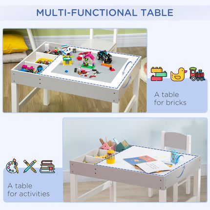 2 Piece Kids Table and Chair Set with Storage Space - Grey