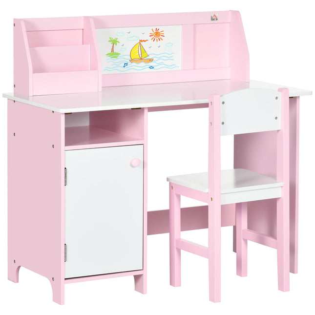 2 Piece Kids Table and Chair Set with Whiteboard - Pink