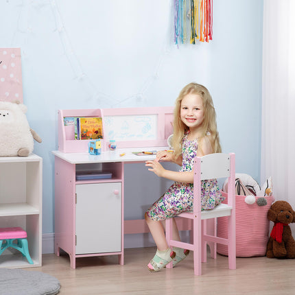 2 Piece Kids Table and Chair Set with Whiteboard - Pink
