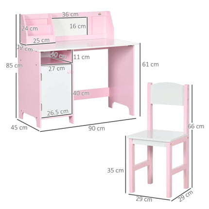 2 Piece Kids Table and Chair Set with Whiteboard - Pink