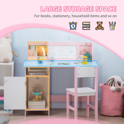2 Piece Kids Table and Chair Set with Whiteboard - Pink