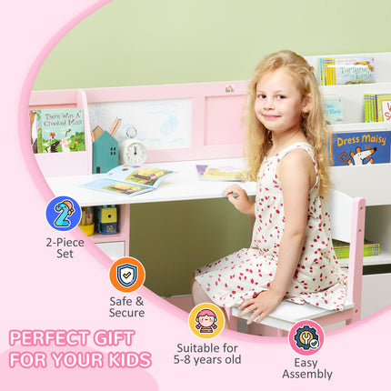 2 Piece Kids Table and Chair Set with Whiteboard - Pink