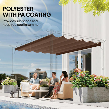 Retractable Pergola Cover, 3.5 x 2.6 m Replacement Canopy Fabric for 4 x 3 m Frame, Roof Top Only, Brown