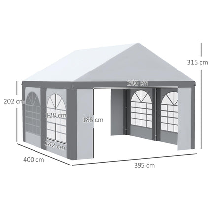 4 x 4m Galvanised Steel Party Tent with Sides & Windows - White