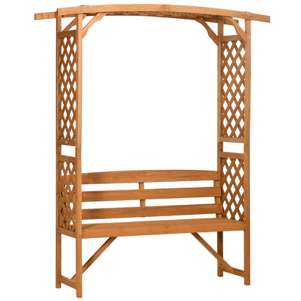 Natural Wooden Garden Arbour Bench with Trellis and Seat - Brown