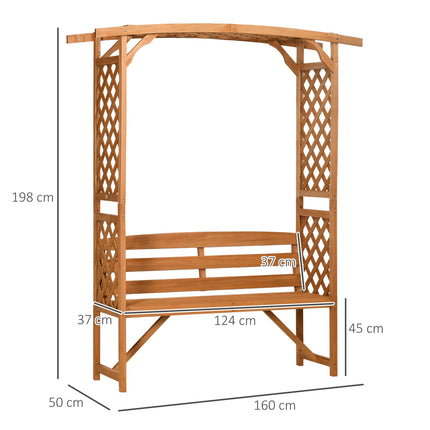Natural Wooden Garden Arbour Bench with Trellis and Seat - Brown