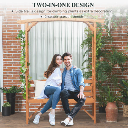 Natural Wooden Garden Arbour Bench with Trellis and Seat - Brown
