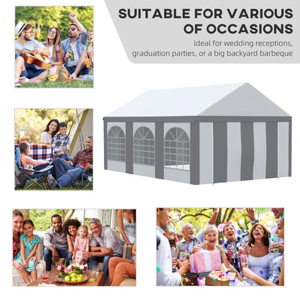 6 x 4m Galvanised Party Tent Marquee Gazebo with Sides, Windows & Double Doors - White & Grey