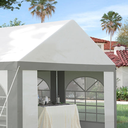6 x 4m Galvanised Party Tent Marquee Gazebo with Sides, Windows & Double Doors - White & Grey