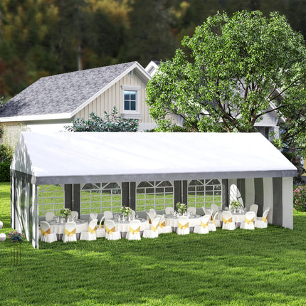 8 x 4m Galvanised Party Tent with Sides and Windows - White and Grey