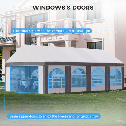 8 x 4m Galvanised Party Tent with Sides and Windows - White and Grey