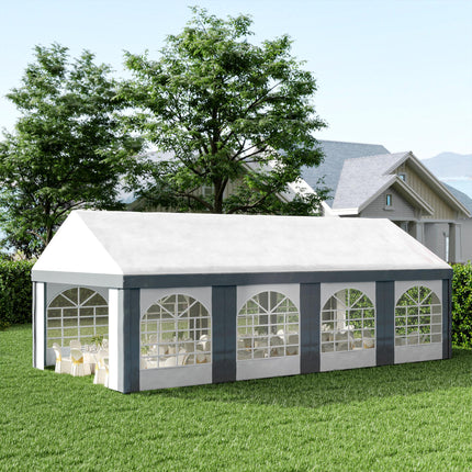 8 x 4m Galvanised Party Tent with Sides and Windows - White and Grey