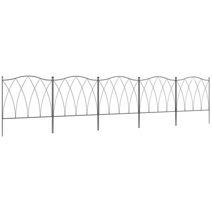 Set of 5 Rustproof Metal Garden Fence Panels 305x62 cm - Black