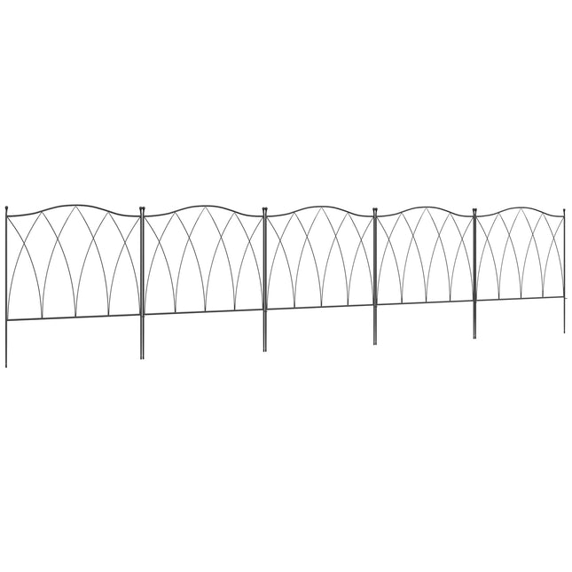 Set of 5 Rustproof Metal Garden Fence Panels 305x62 cm - Black