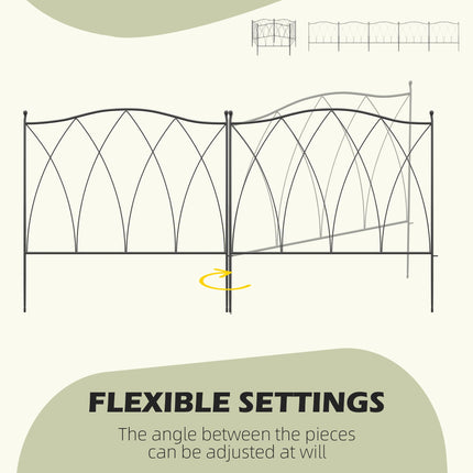 Set of 5 Rustproof Metal Garden Fence Panels 305x62 cm - Black